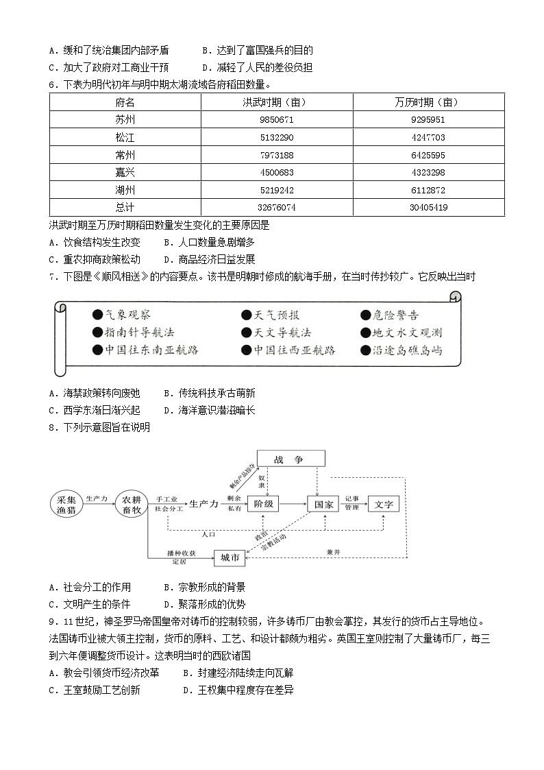 四川省成都市石室中学2024-2025学年高三上学期开学考试历史试题(Word版附答案)02