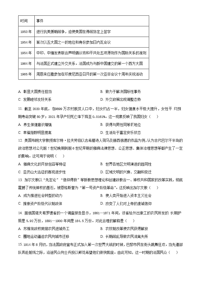 湖南省炎德英才名校联考联合体2024-2025学年高三上学期入学检测历史试题(Word版附解析)03