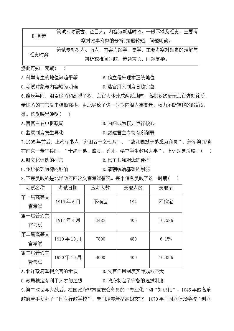 (22)官员的选拔与管理——2025高考历史一轮复习易混易错专项复习练习(含答案)第3页