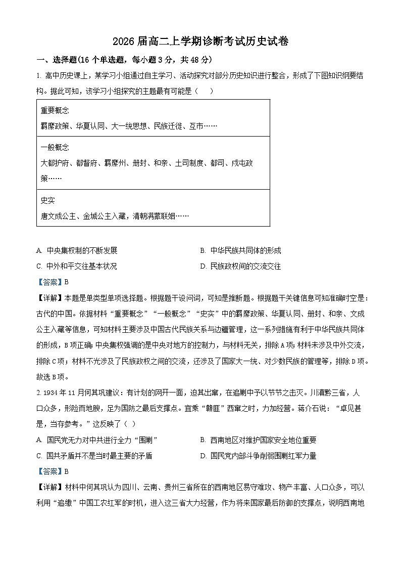 江西省宜春市2024-2025学年高二上学期开学诊断考试历史试题(解析版)第1页