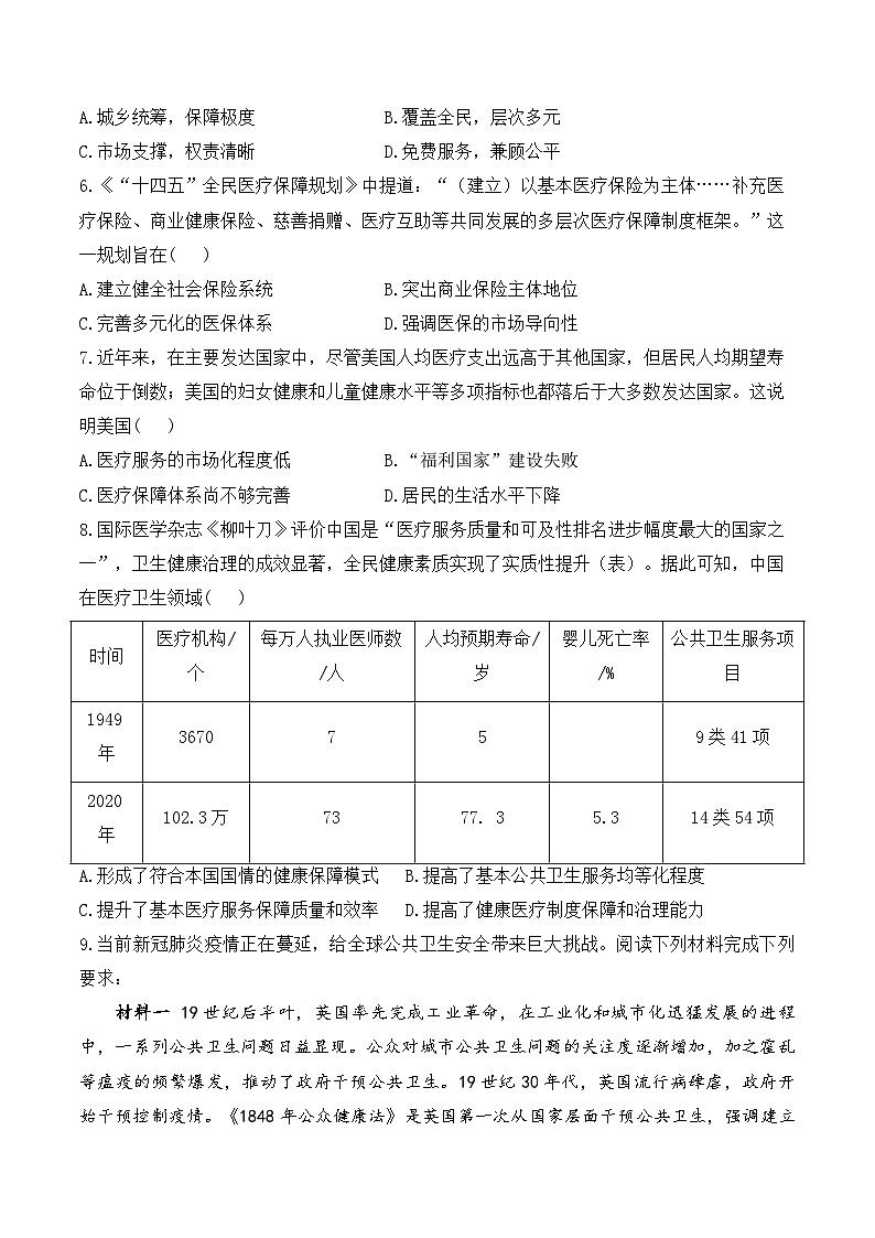 (15)现代医疗卫生体系与社会生活——2024-2025学年高二历史人教统编版选择性必修二随堂小练(含答案)02