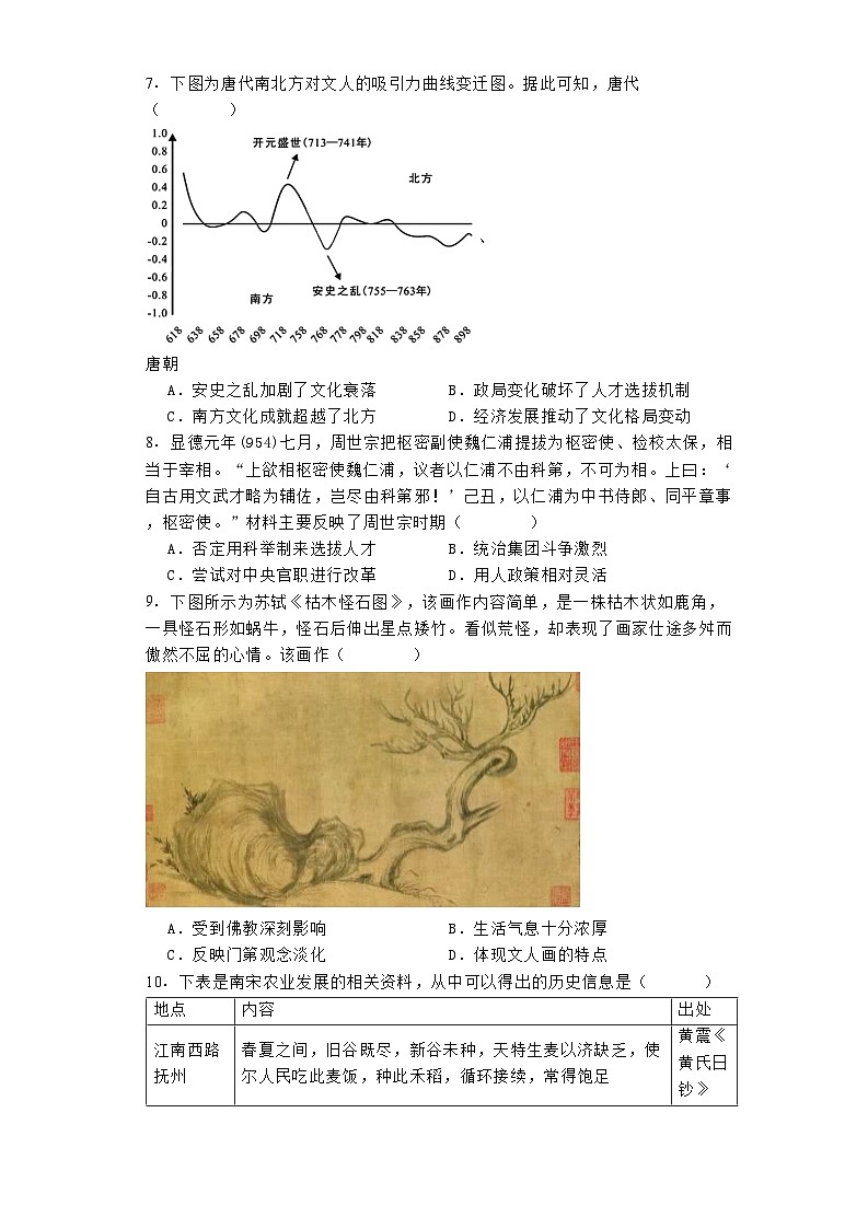 重庆市育才中学校2024-2025学年高三上学期定时训练(一)历史试题02