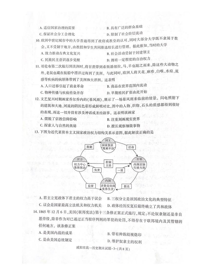 陜西省咸陽市2023-2024學(xué)年高一下學(xué)期7月期末考試+歷史試卷第3頁