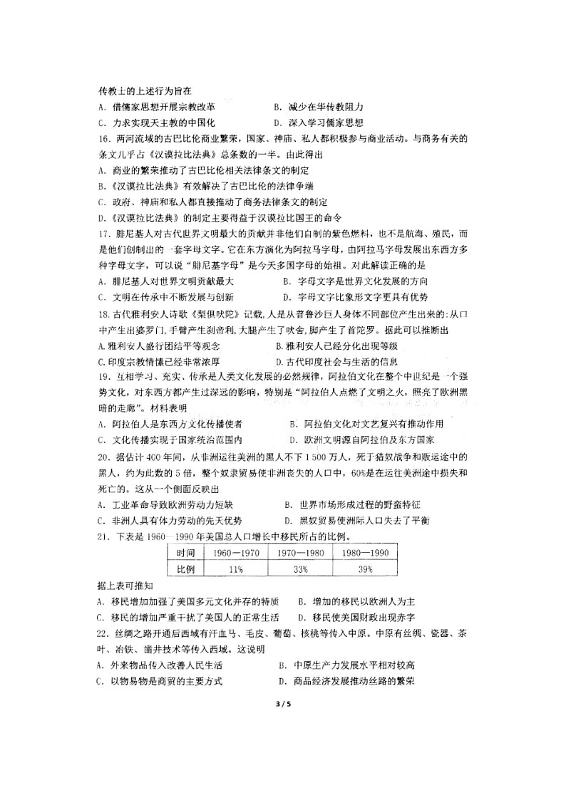 安徽省马鞍山市第二中学2021-2022学年高二下学期期中素质测试历史试题03
