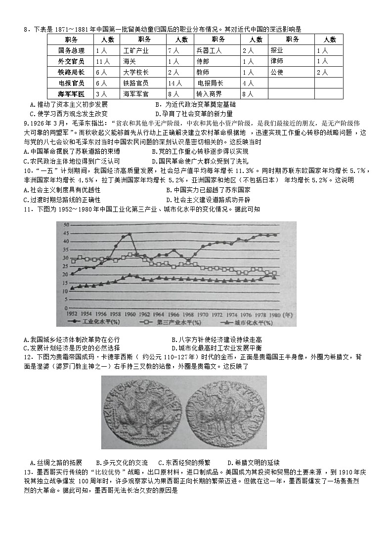 湖南省衡阳2023_2024高三历史上学期10月月考二试题第2页