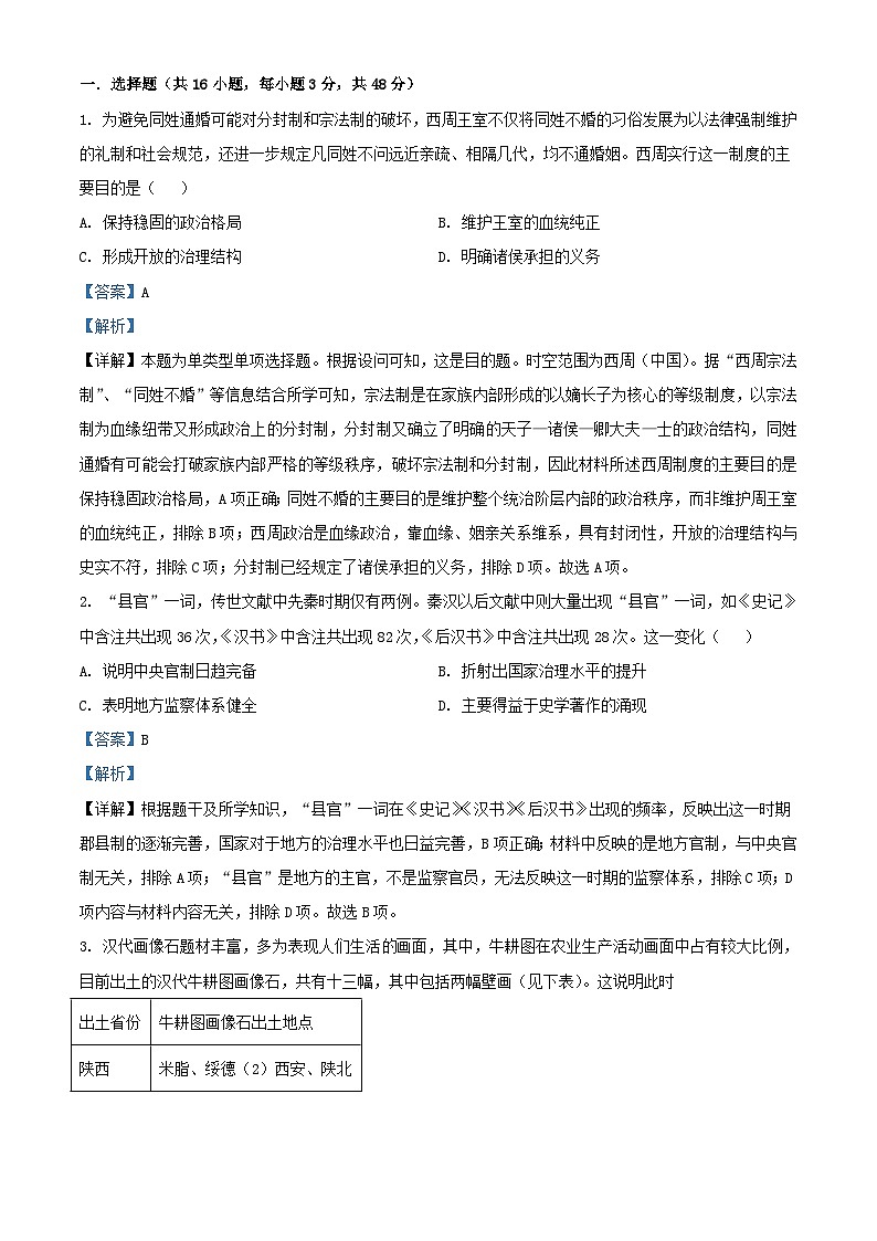四川省绵阳市2023_2024学年高二历史上学期12月月考试题含解析第1页
