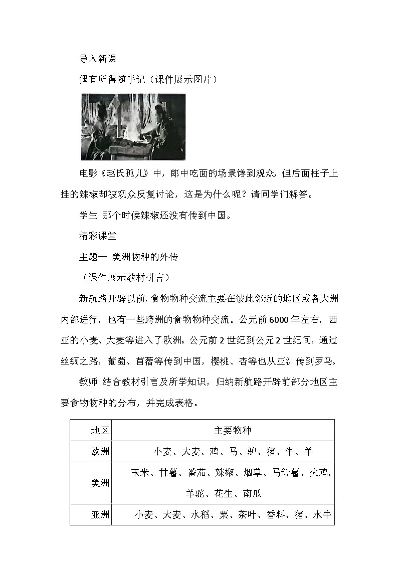 人教版(2019)高中历史选择性必修2《经济与社会生活》第2课 新航路开辟后的食物物种交流 教学设计02