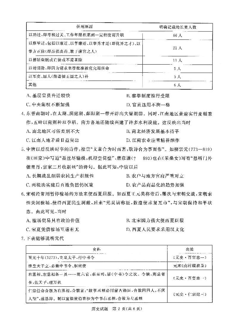 25届高三历史青桐鸣联考试卷第2页