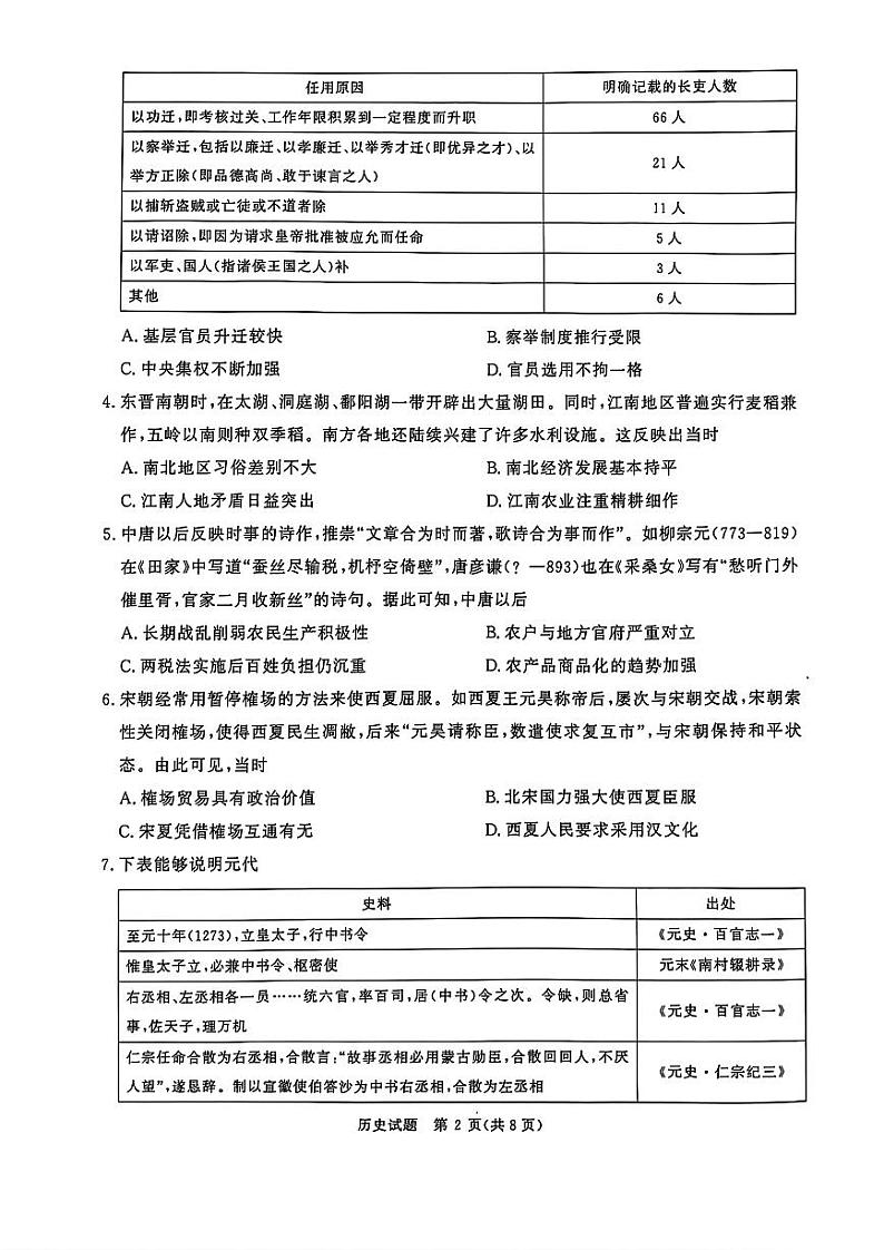 河南省青桐鸣2025届高三10月大联考试卷+历史第2页