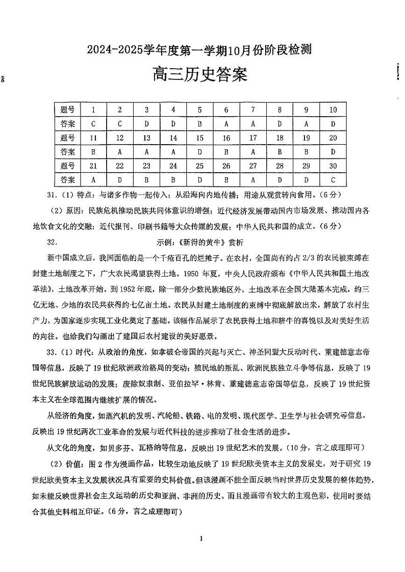 山东省滕州市第一中学2024-2025学年高三上学期10月月考历史试题01