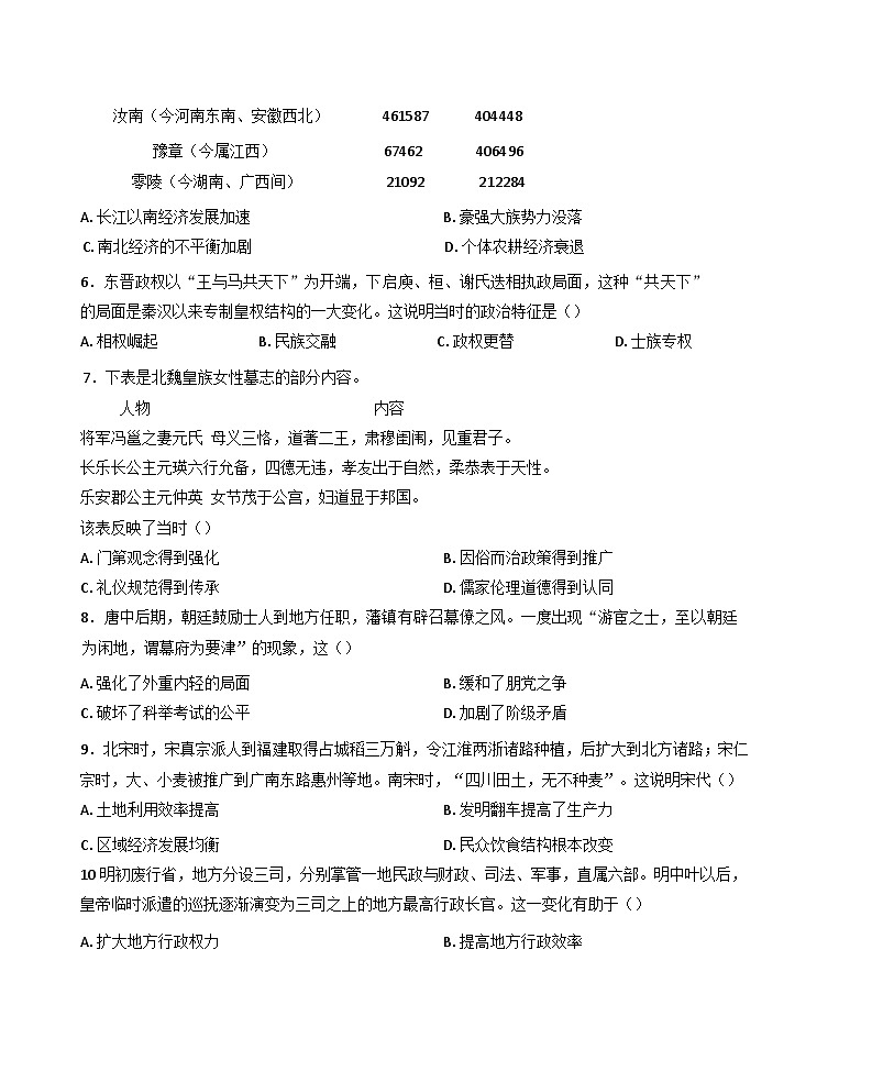 河南省许昌市襄城县部分学校2024-2025学年高三上学期10月学情监测历史试题(含解析)02