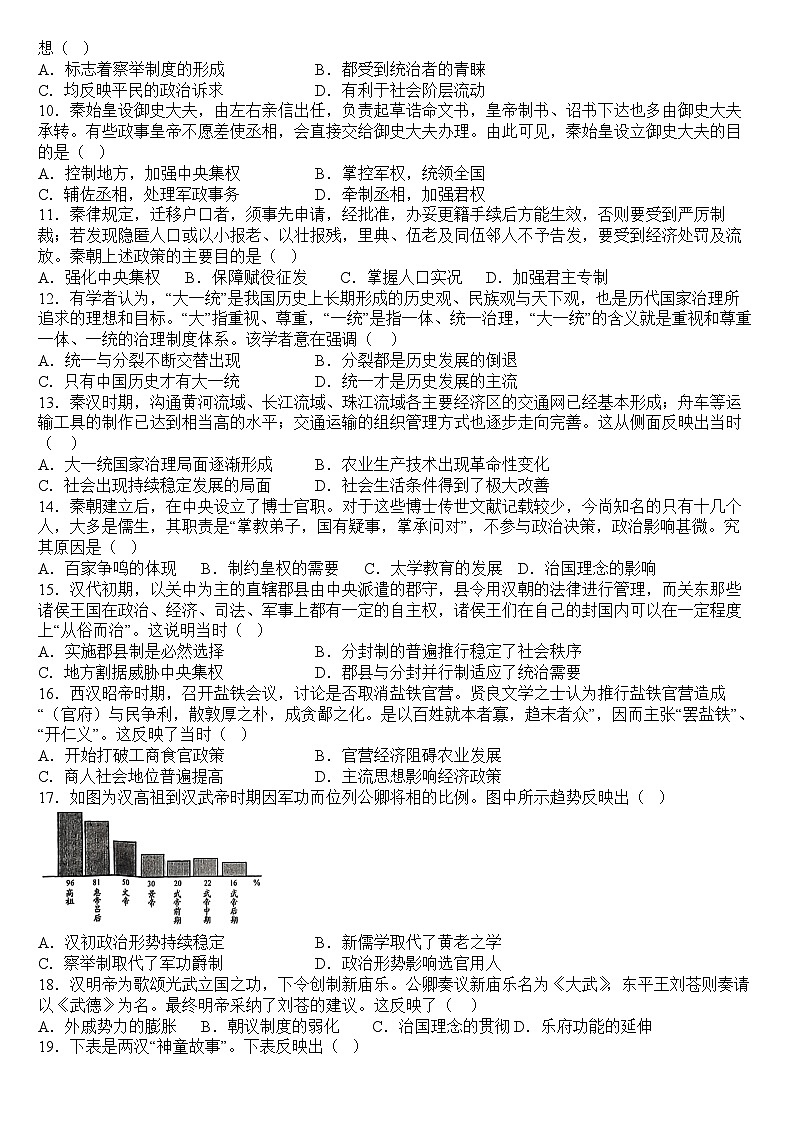 福建省漳州市华安县正兴学校2024-2025学年高一上学期第一次月考历史试卷02