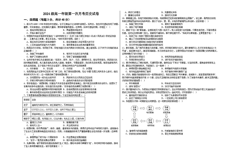 内蒙古兴安盟科尔沁右翼前旗第二中学2024-2025学年高一上学期第一次月考历史试题01