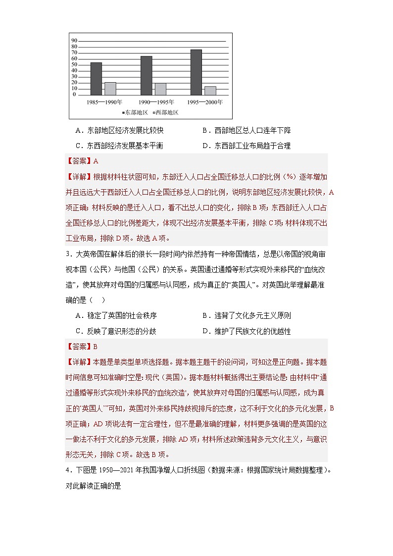 现代社会的“移民”和多元文化专项练习--2024届高三历史统编版二轮复习解析版第2页