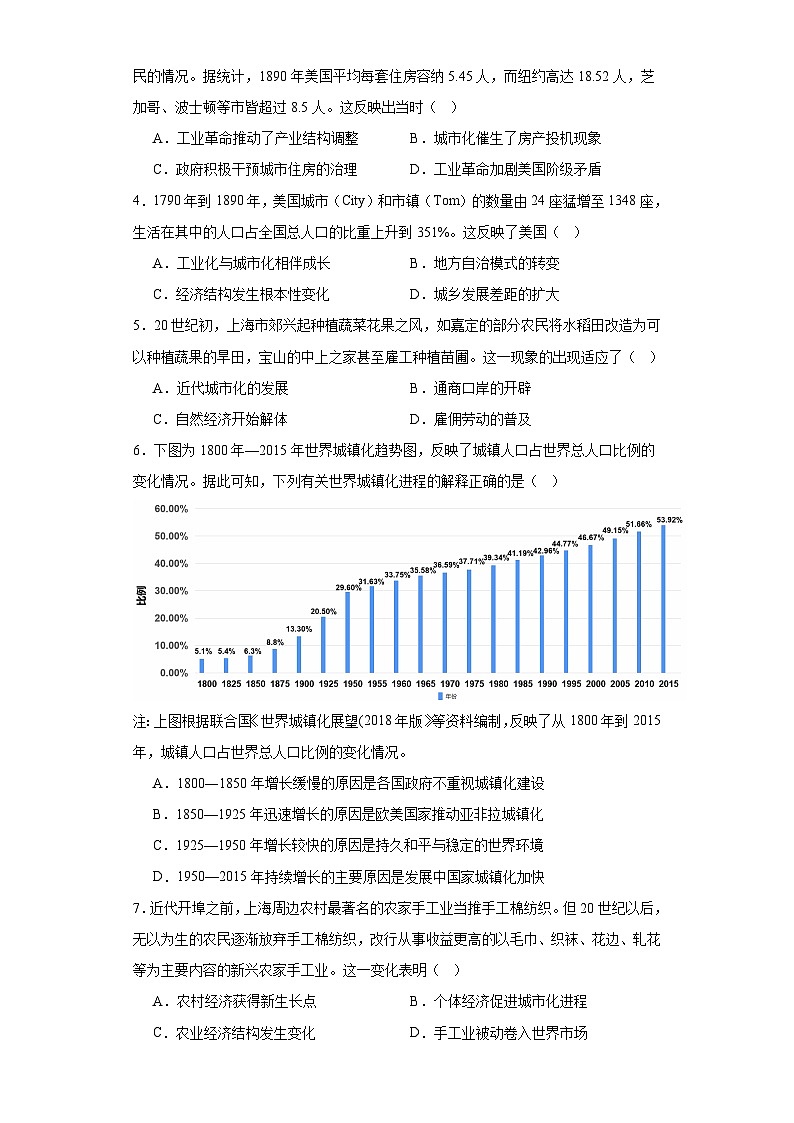 近代以来的城市化进程专项练习--2024届高三历史统编版二轮复习原卷版第2页