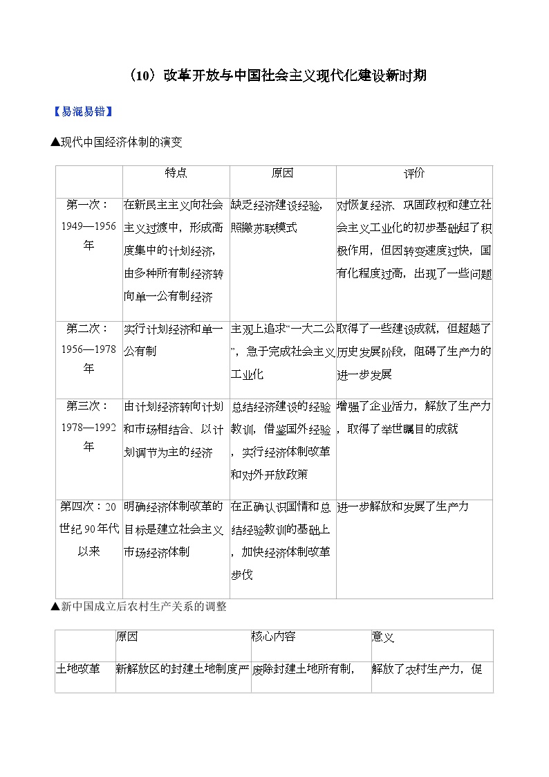 第10单元 改革开放与中国社会主义现代化建设新时期 单元测试（含解析）--高考历史二轮复习（讲义+习题+解析）