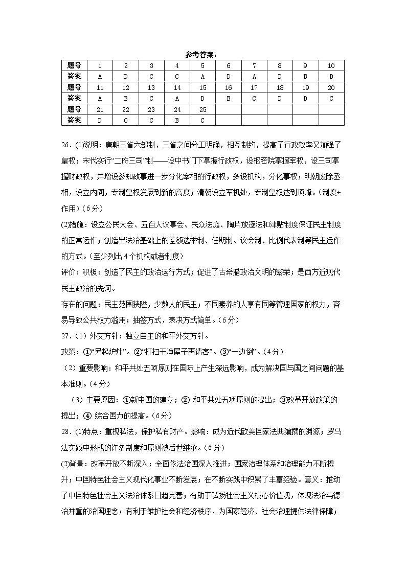 2024高二历史参考答案第1页