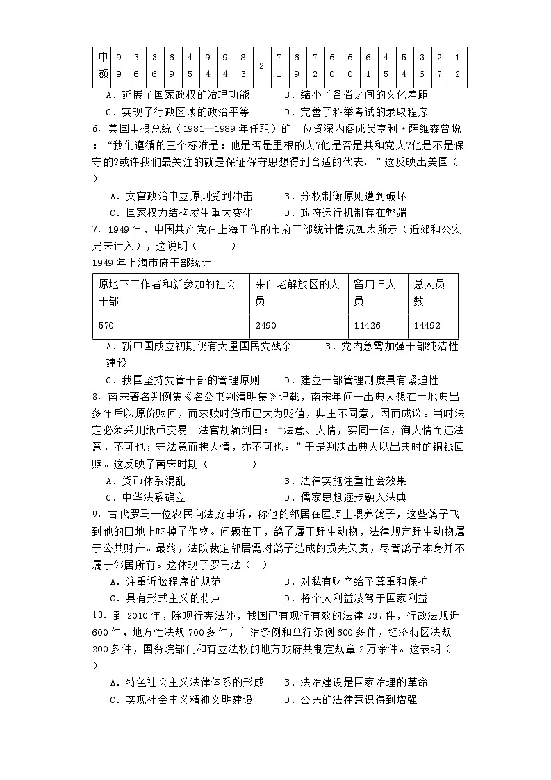 湖南省沅陵县第一中学2024-2025学年高二上学期第一次月考历史试题02