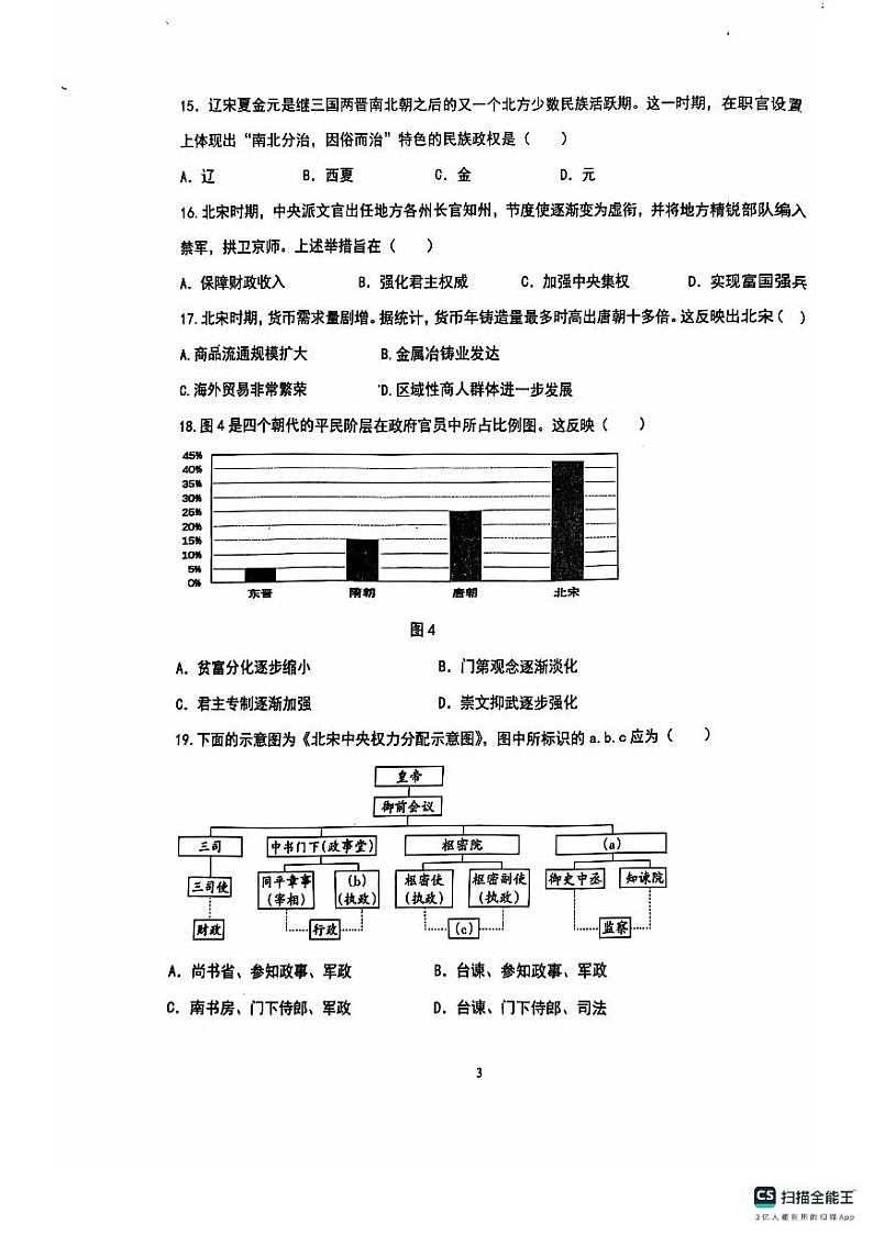 淄博七中2024-2025学年度第一学期高一阶段性检测历史试题第3页
