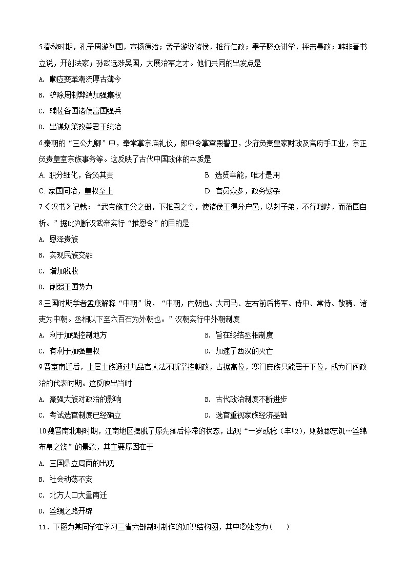 甘肃省天水市秦安县第一中学2024-2025学年高一上学期期中考试历史试题02