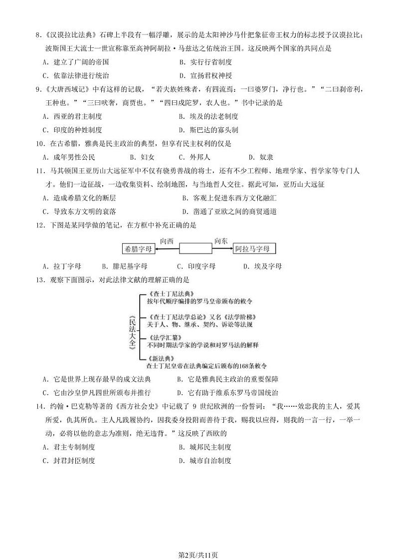 2024北京丰台高一(下)期中历史(B卷)试题及答案第2页