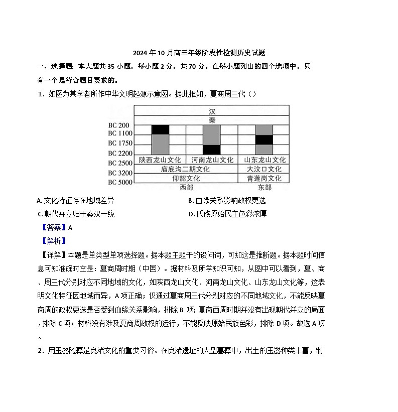 山东省临沂市临沭第一中学2024-2025学年高三上学期10月月考历史试题(解析版)第1页