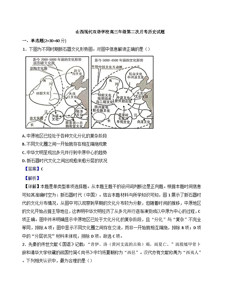 山西省现代双语学校南校2024-2025学年高三上学期11月月考历史试题(解析版)01