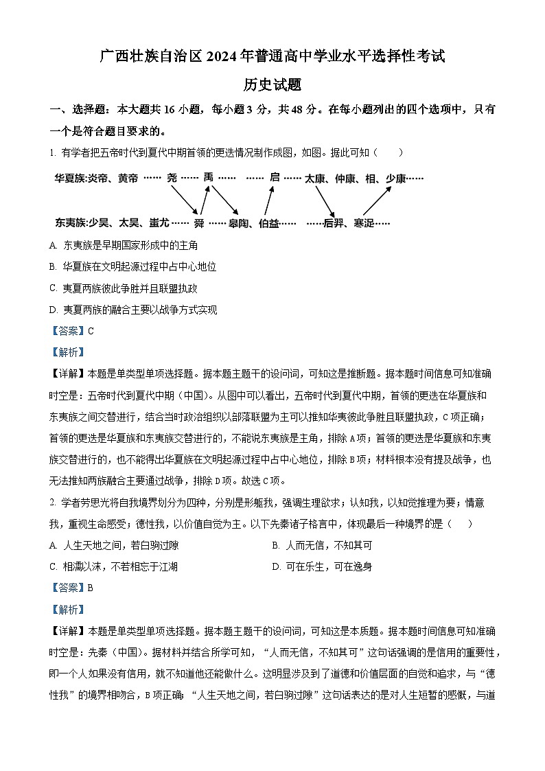 2024年高考真题——历史(广西卷)试卷(Word版附解析)01