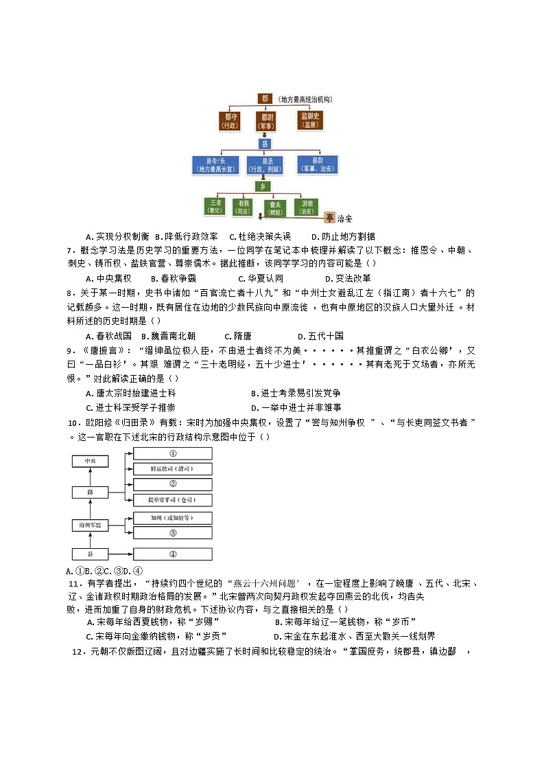浙江省七彩阳光新高考研究联盟2024-2025学年高一上学期期中考试历史试卷(Word版附答案)第2页
