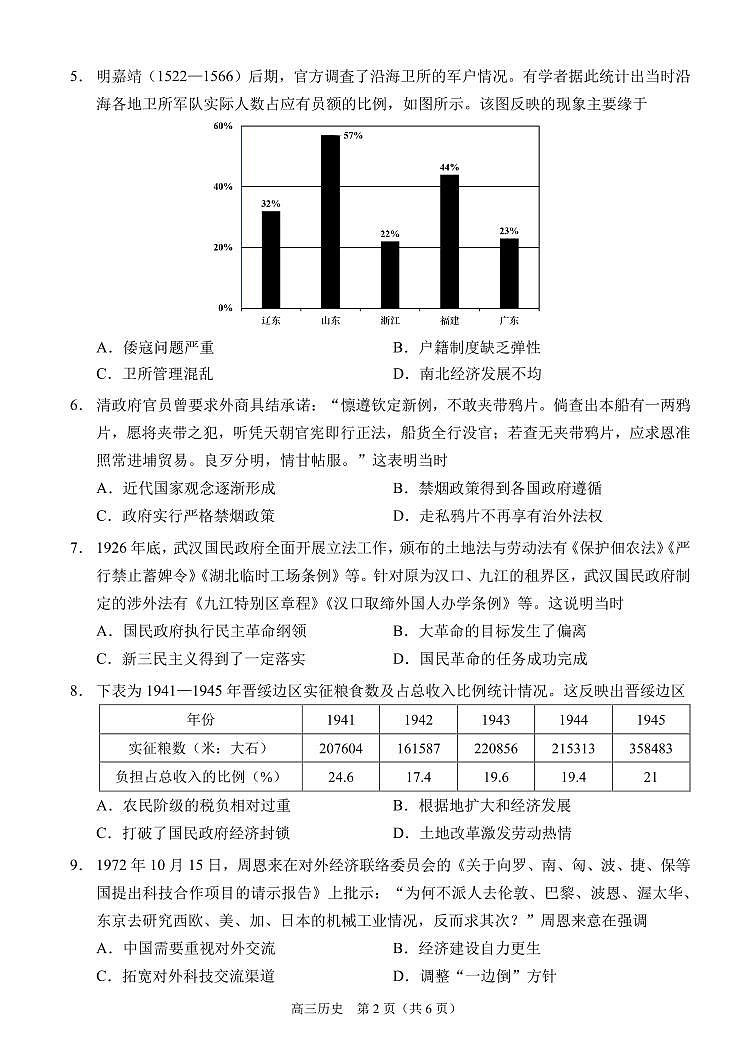 重庆市西南大学附属中学2024-2025学年高三上学期11月阶段性检测历史试卷(PDF版附答案)第2页