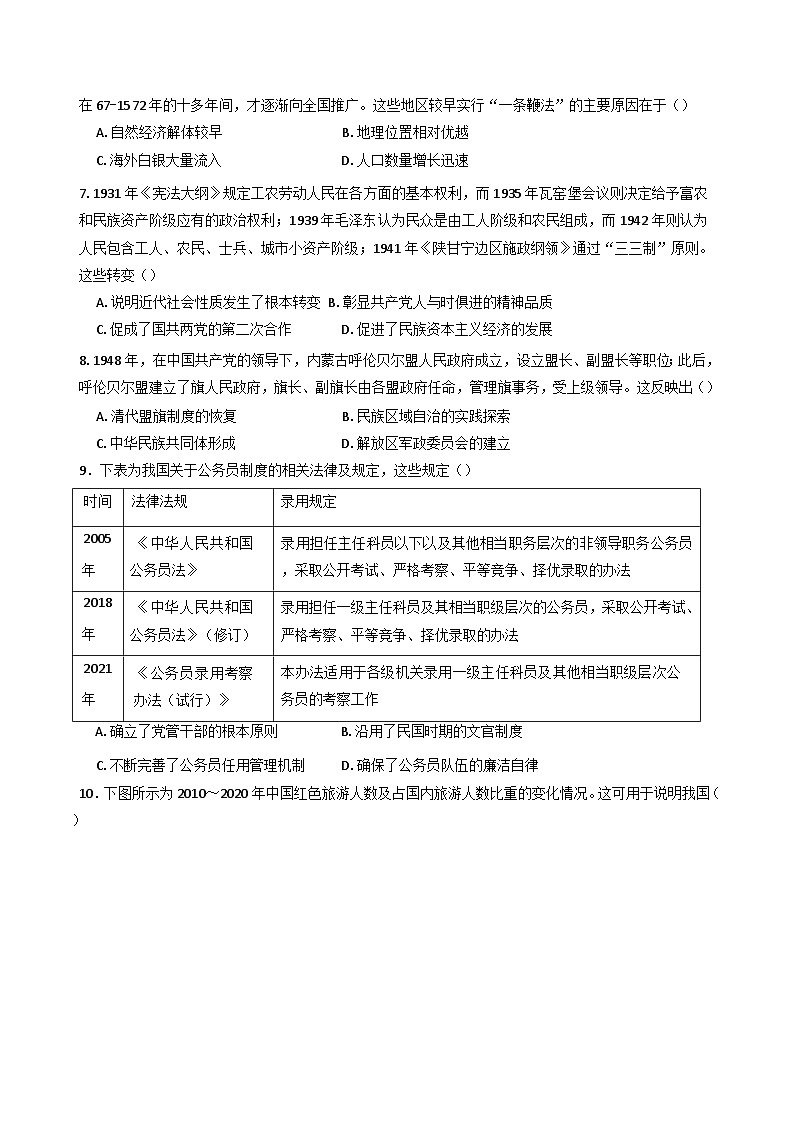 河北省秦皇岛市昌黎文汇学校2024-2025学年高二上学期期中考试历史试卷(含解析)第2页