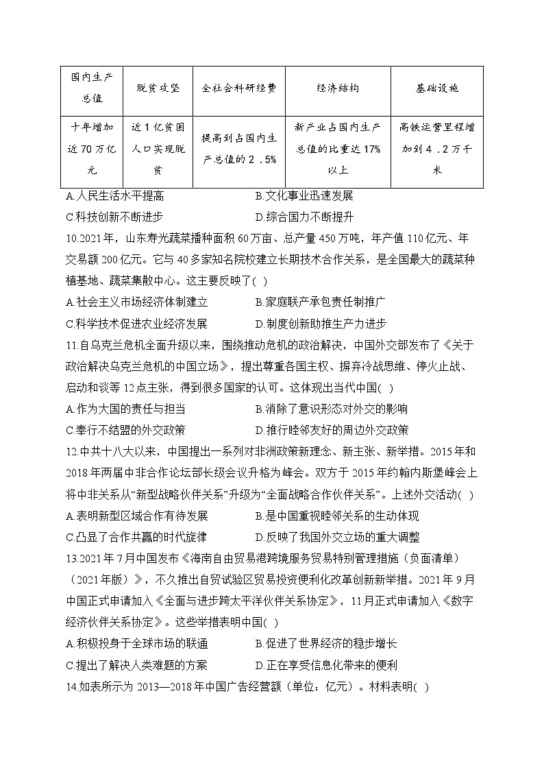 专题一0一 中国特色社会主义新时代(练习)-【考点剖析】2025年高考历史一轮复习考点剖析(含解析)第3页
