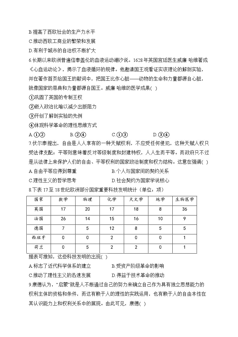 专题一0五 资本主义制度的确立(练习)-【考点剖析】2025年高考历史一轮复习考点剖析(含解析)第2页