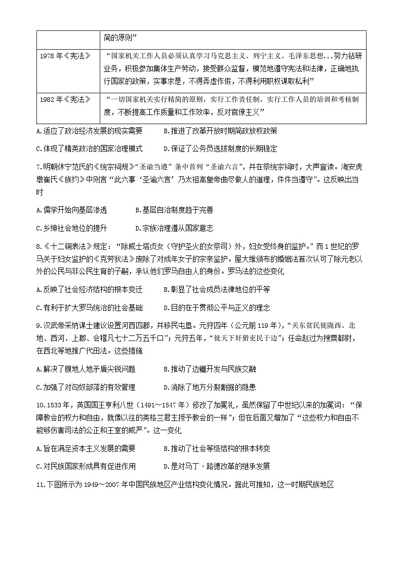 广西壮族自治区钦州市2024-2025学年高二上学期期中测试历史试题03