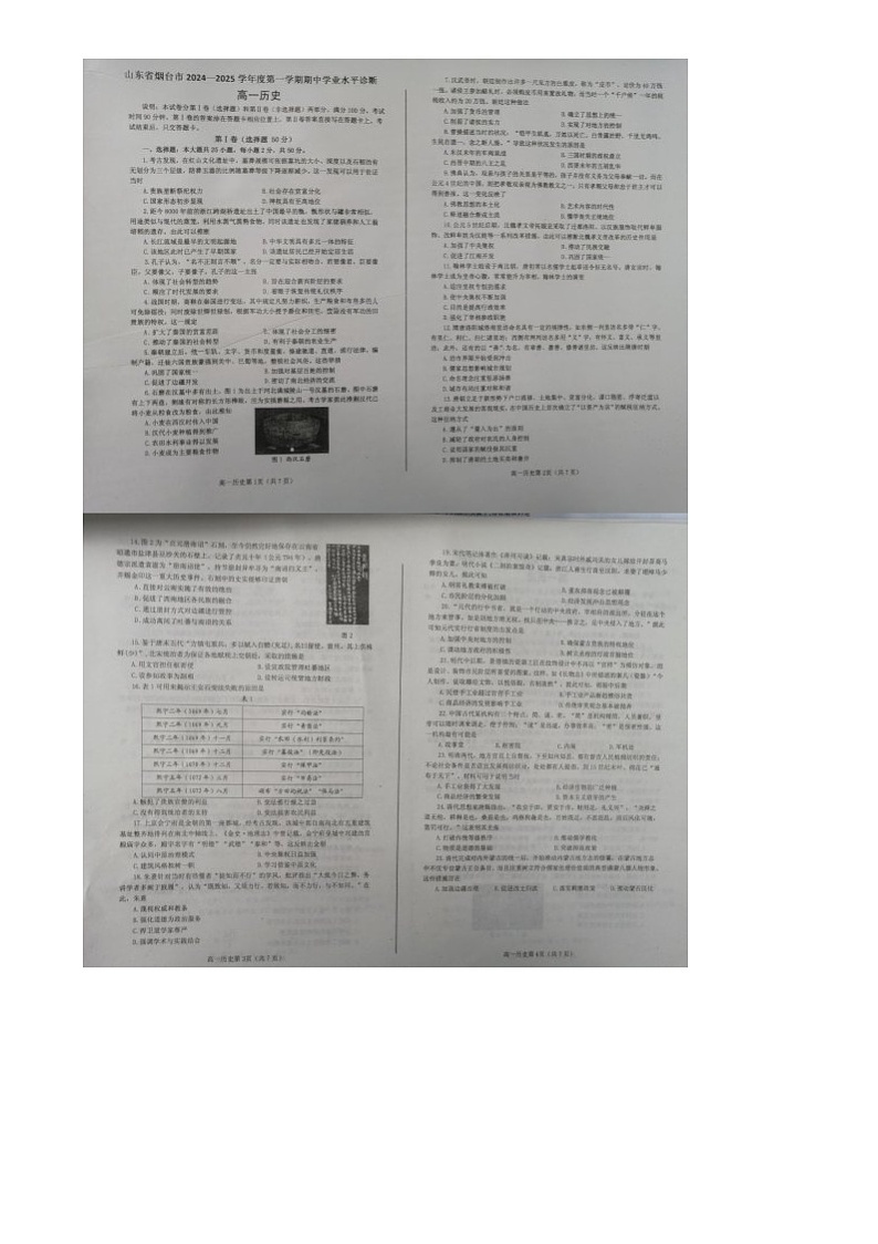2025烟台高一上学期11月期中考试历史图片版含答案第1页