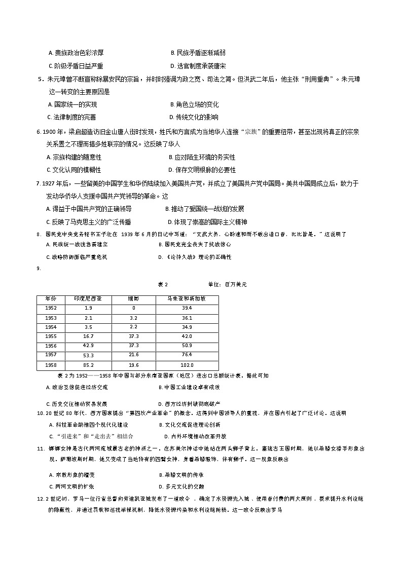 福建省名校联盟2024-2025学年高三上学期期中考试历史试题02