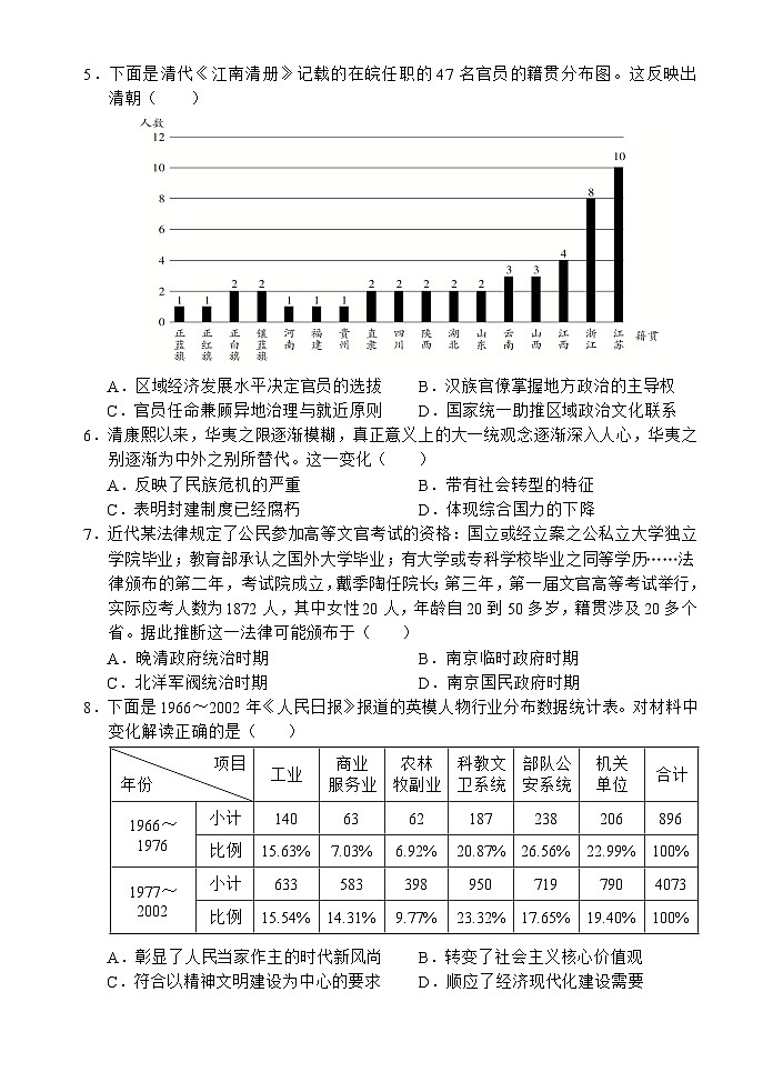 海南省文昌中学2024-2025学年高二上学期11月段考历史试题第2页