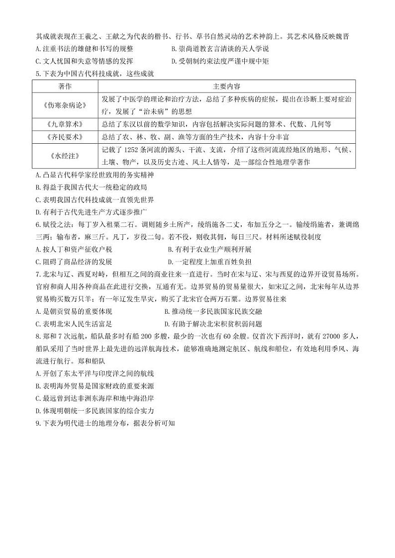 安徽省江淮十校2024-2025学年高三上学期第二次联考历史试卷第2页