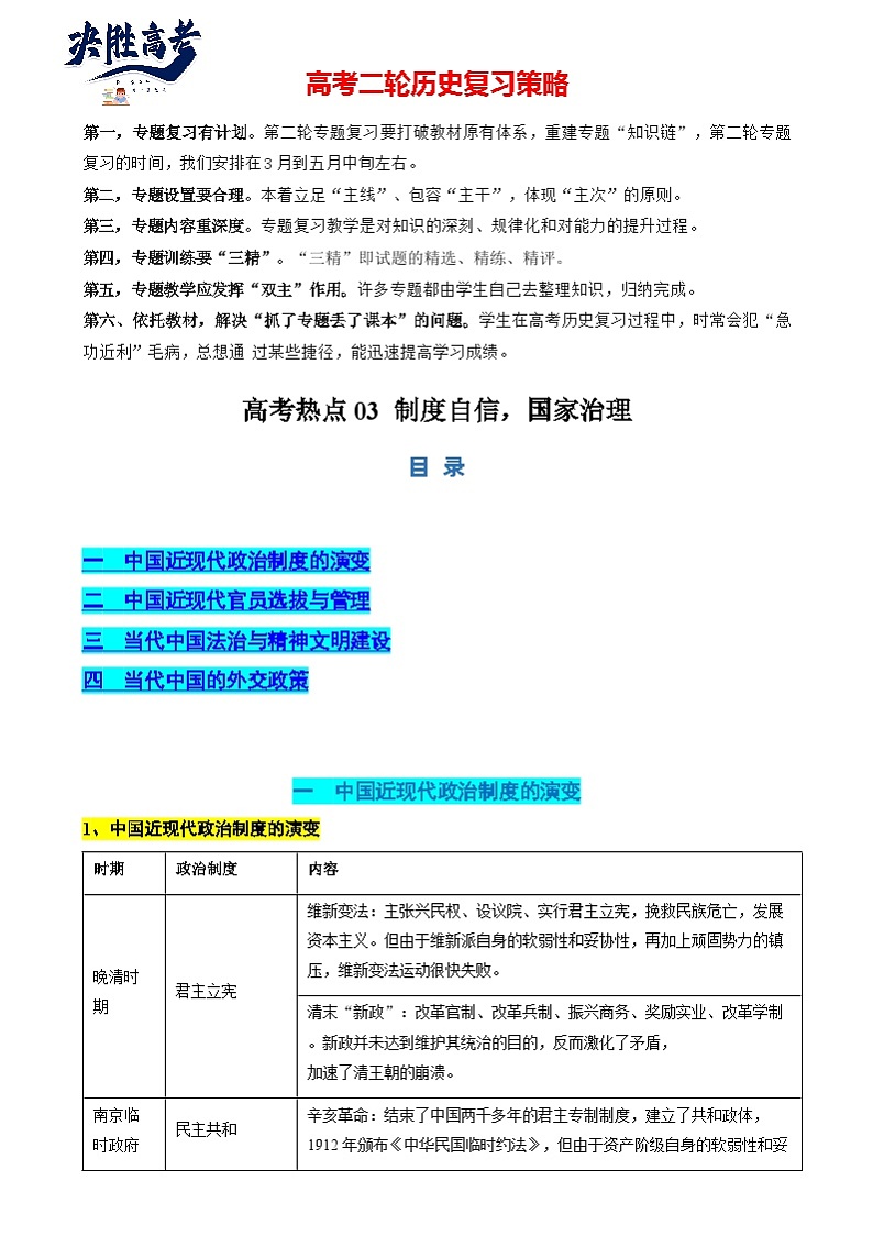 高考热点03 制度自信,国家治理(讲义)(解析版)第1页