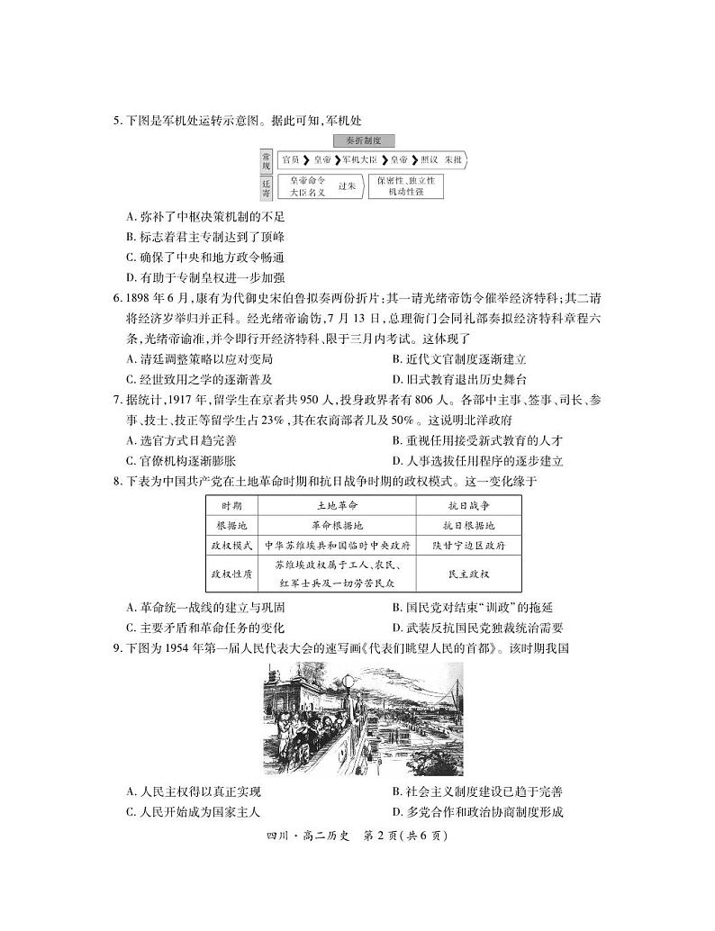 四川省2024-2025学年高二上学期期中调研测试历史试卷+第2页