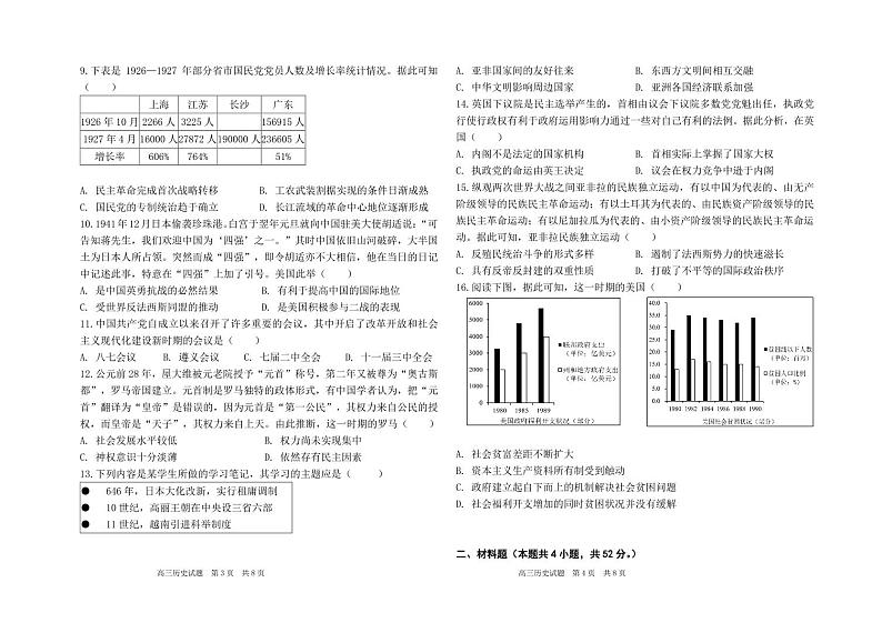 高三上学期历史期中考试试卷第2页