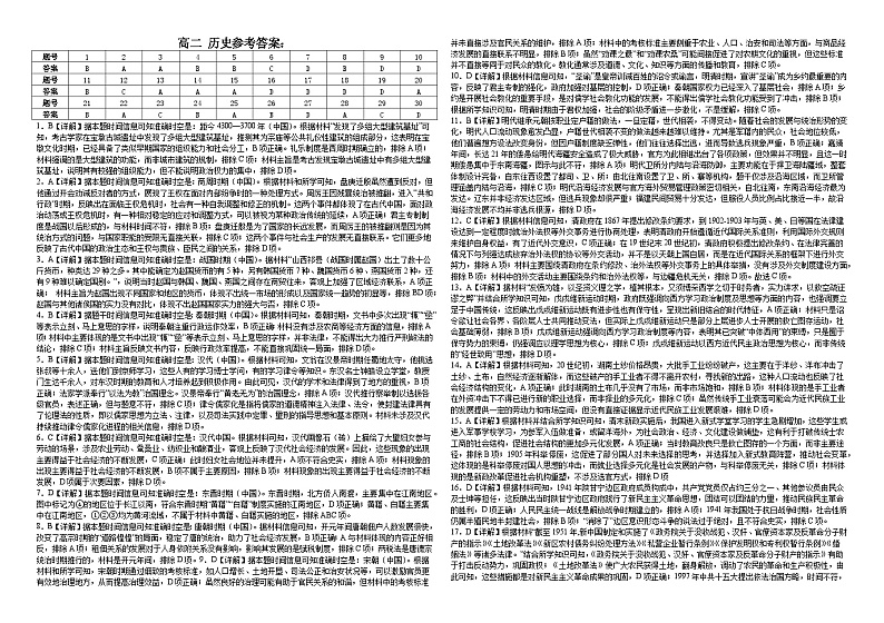 高二11月份历史答案第1页