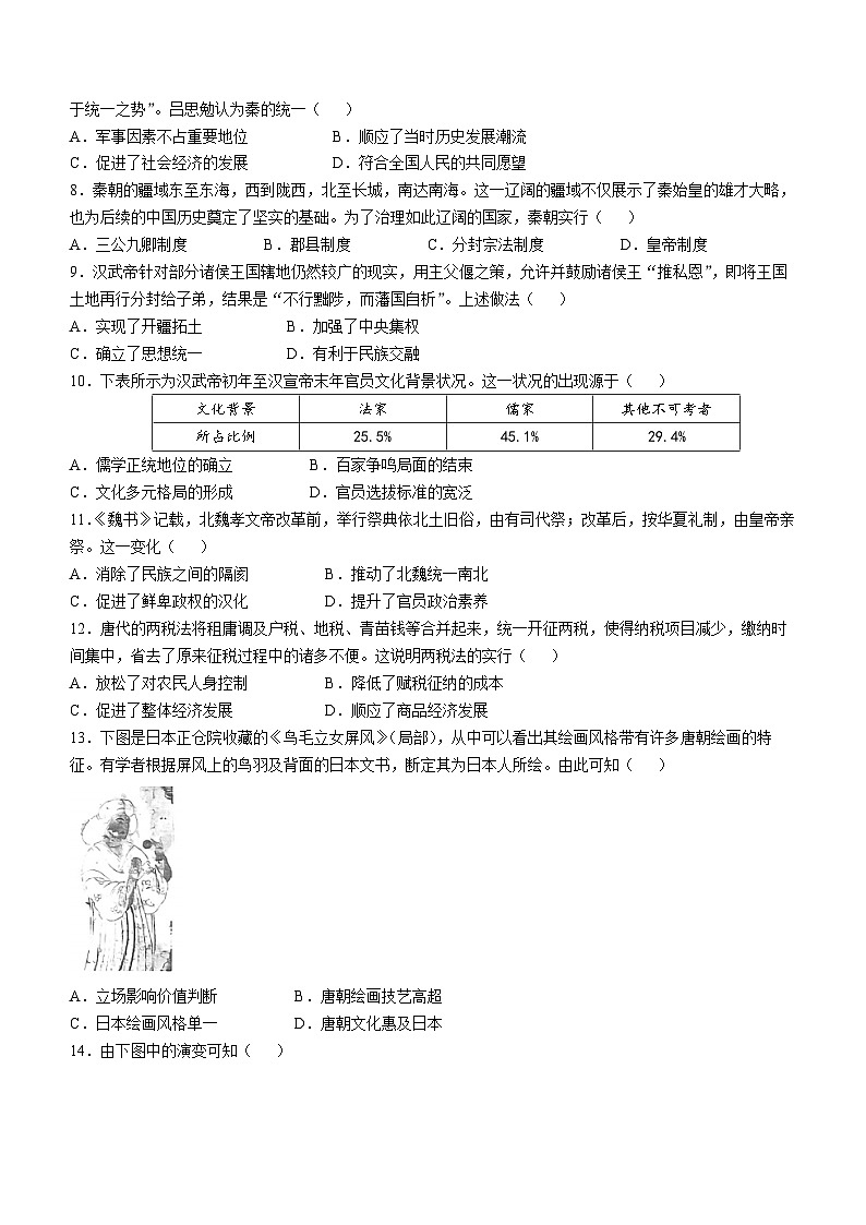 2025信阳罗山县高一上学期11月期中考试历史含答案第2页