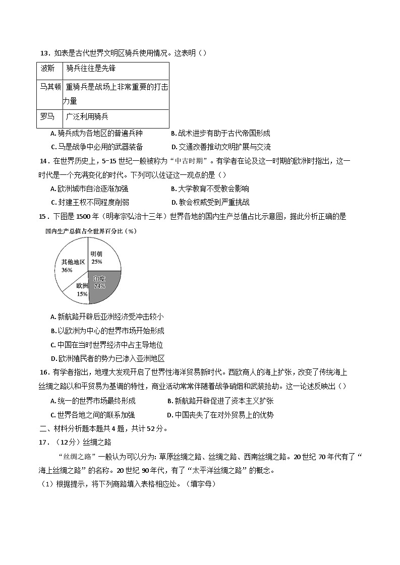 河北省秦皇岛市青龙满族自治县部分学校2024-2025学年高三上学期期中联考历史试题第3页