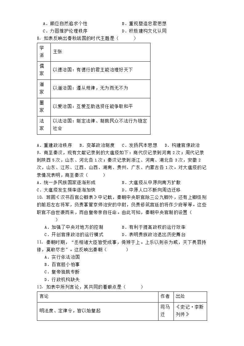 甘肃省甘谷第一中学2024-2025学年高一上学期期中考试历史试题第2页