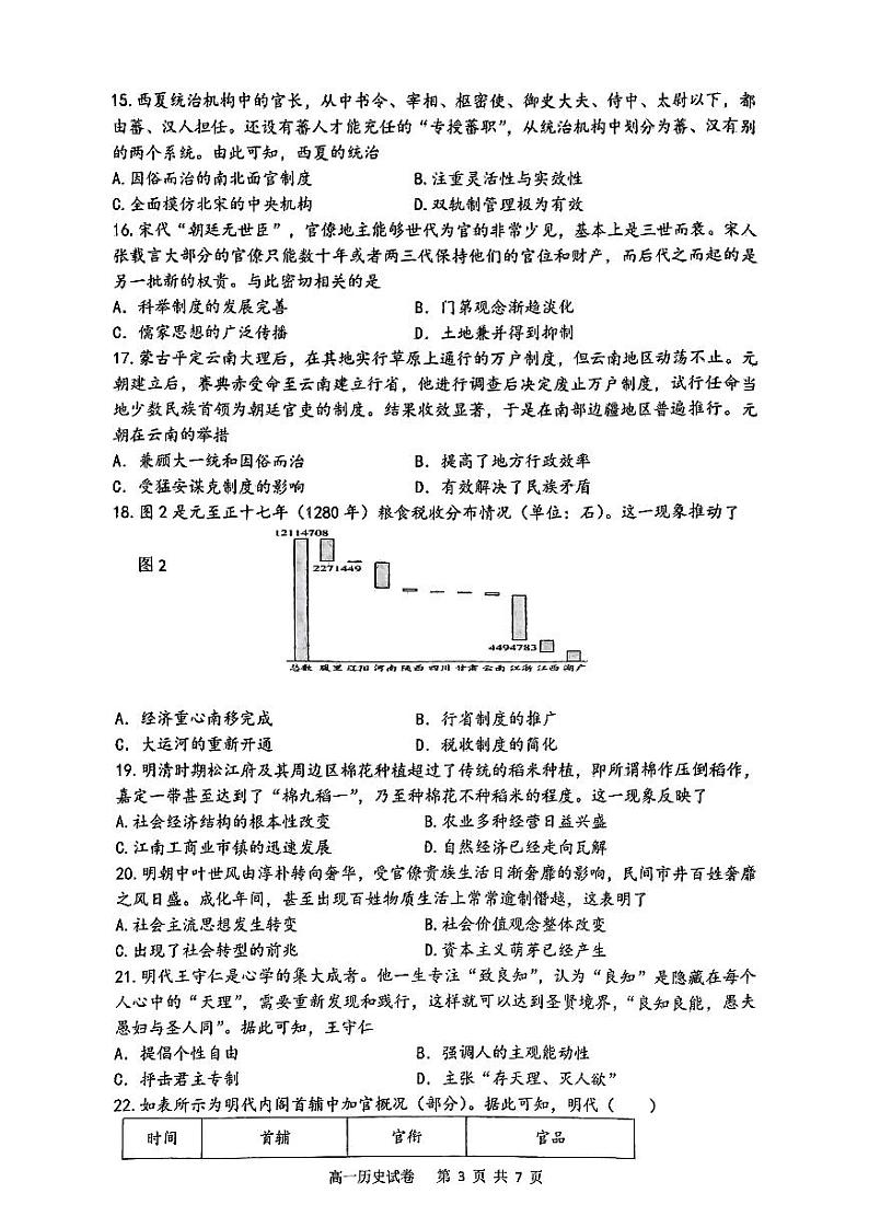 滨城⾼中联盟2024-2025学年度上学期⾼⼀期中考试历史试卷第3页