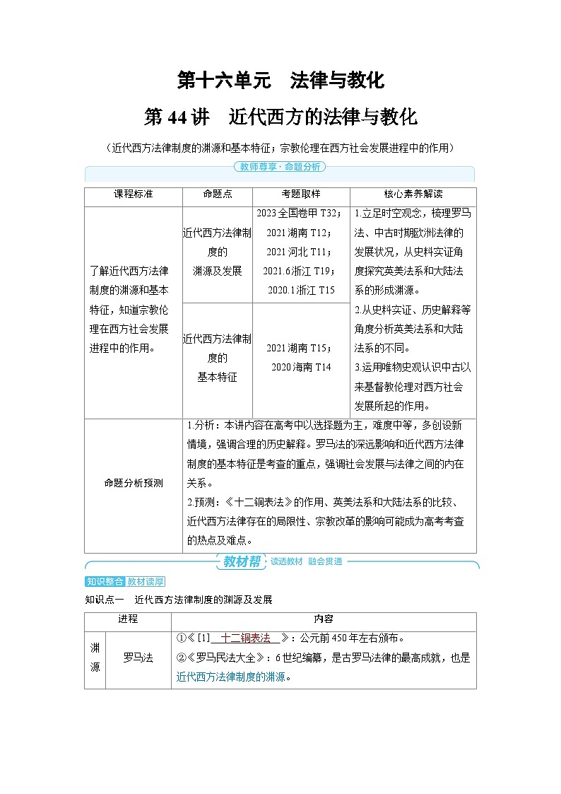 备战2025年高考历史精品教案第44讲近代西方的法律与教化(Word版附解析)第1页