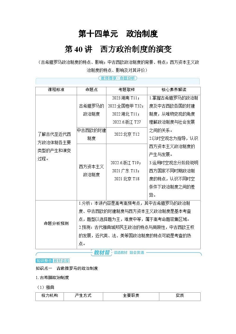 备战2025年高考历史精品教案第40讲西方政治制度的演变(Word版附解析)第1页
