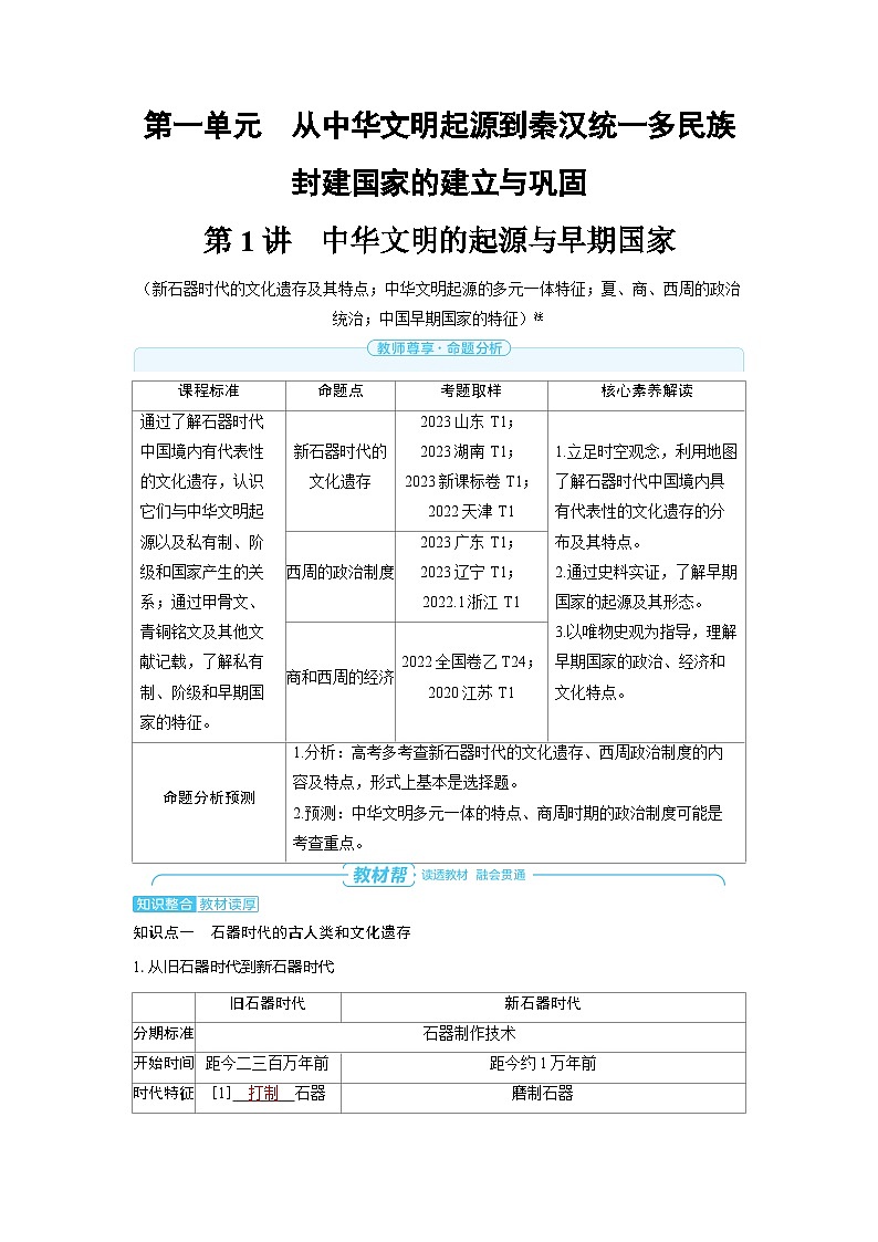 备战2025年高考历史精品教案第1讲中华文明的起源与早期国家(Word版附解析)第1页