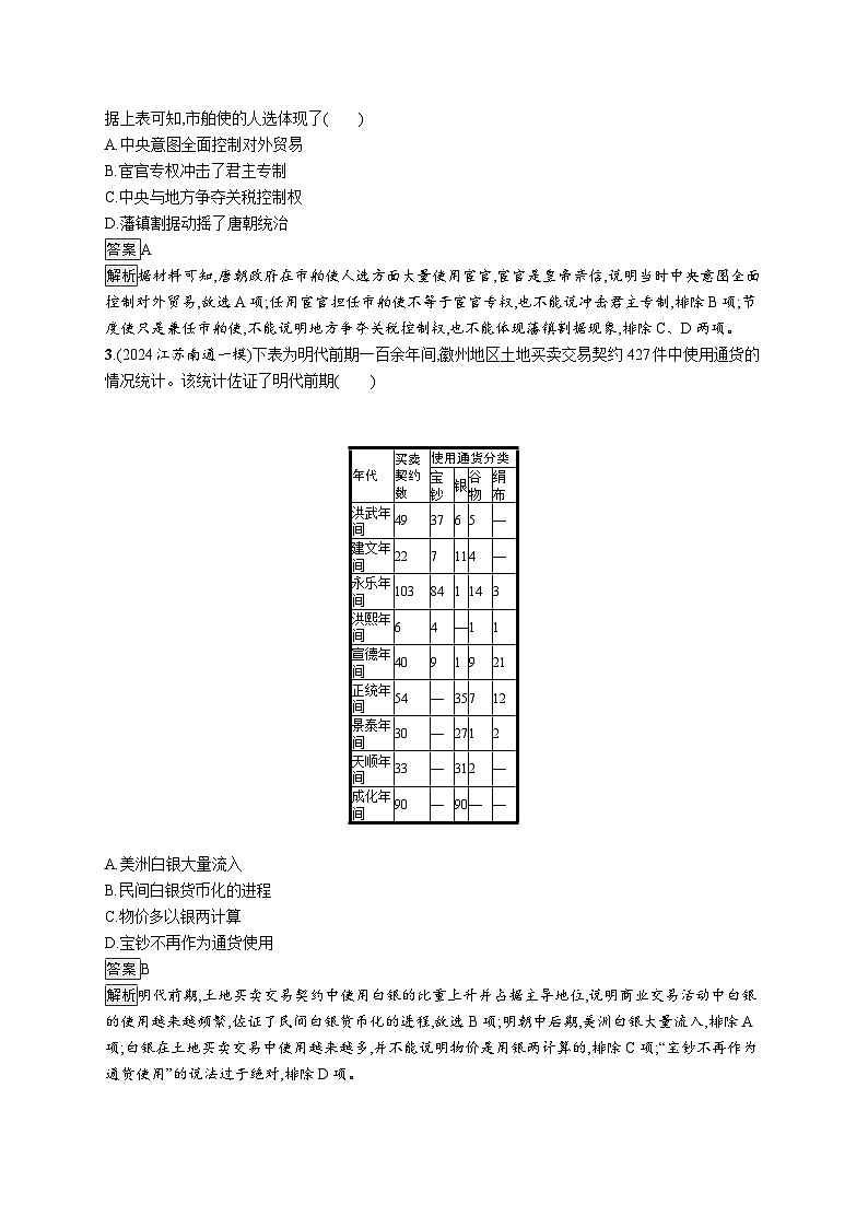 备战2025年高考二轮复习历史(通用专题版)题型强化练训练7图表、数据类选择题(Word版附解析)第2页